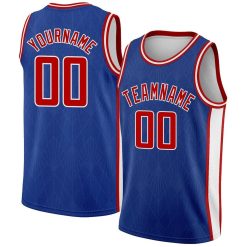 Royal, Red & White Geometric Shapes with Side Stripes City Edition Custom Basketball Jerseys for Men and Women